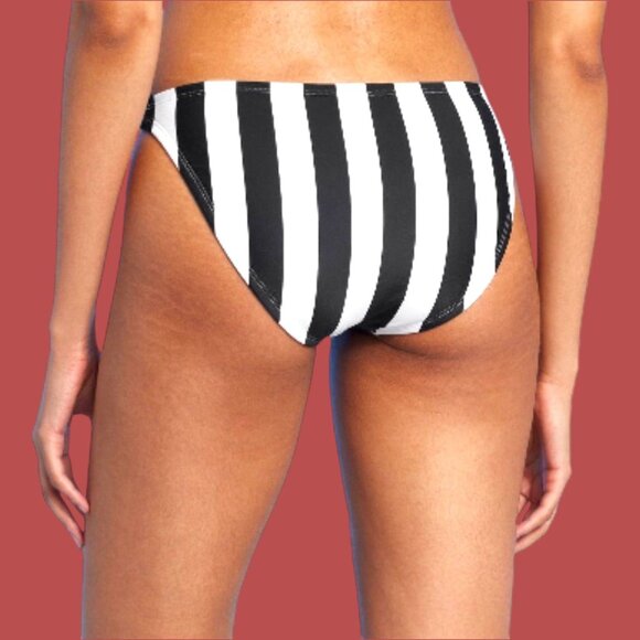 Shade & Shore-Women's Striped Medium Coverage Bikini Bottom-White/Black-L(12-14) - Picture 2 of 14